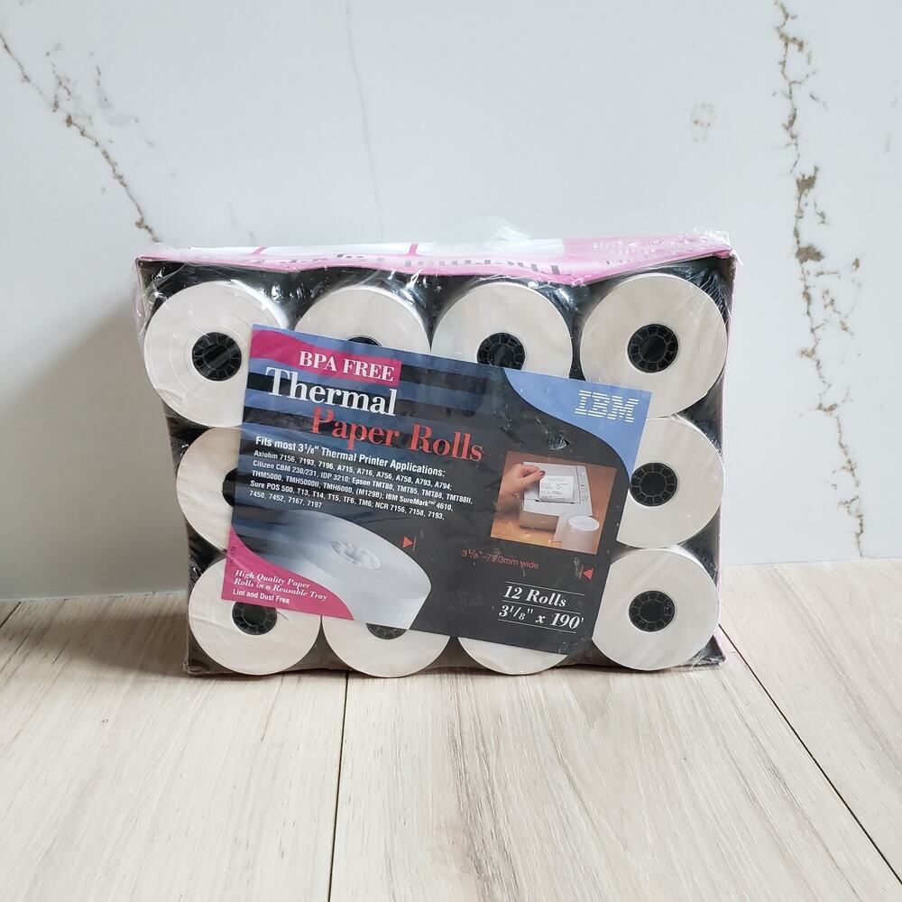 IBM Thermal Receipt Paper Rolls 3 1/8 x 190 POS 12 Pack